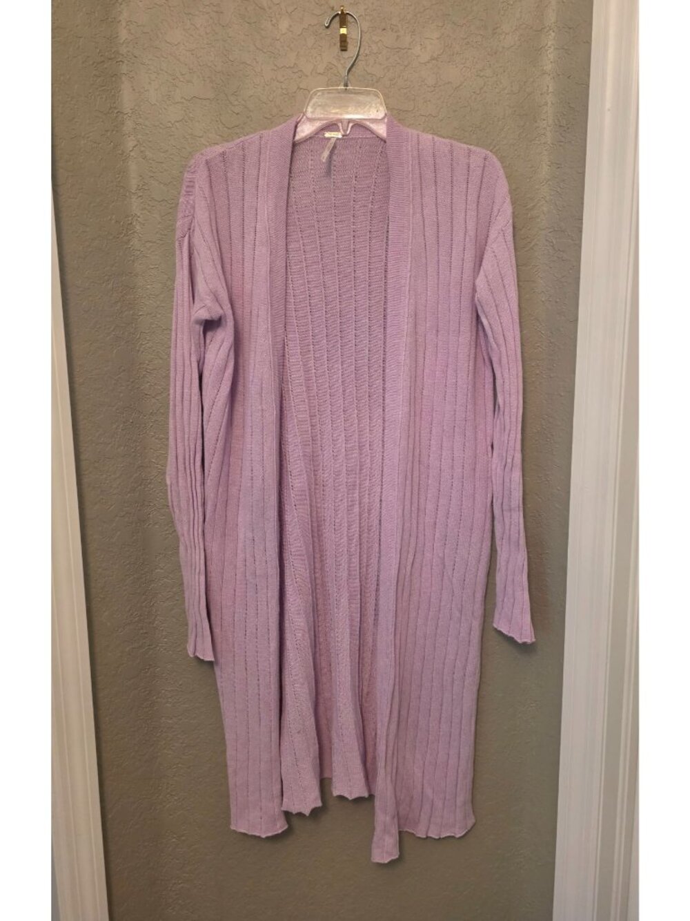 Free People Pink Long Length Ribbed Linen Blend Cardigan S GUC